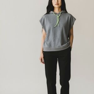 Pistache grey Sleeveless Hoodie with Green Drawstring L